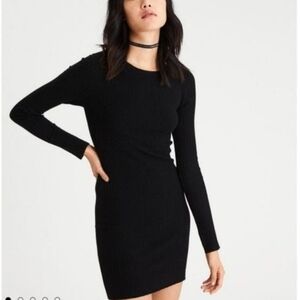 AEO American Eagle Outfitters Black Long Sleeve Ribbed Dress Size L